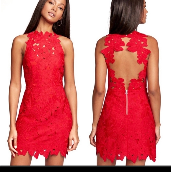 Free People x Saylor Jessa Lace Mini Dress, Bright Red, Sz. L - Picture 14 of 14